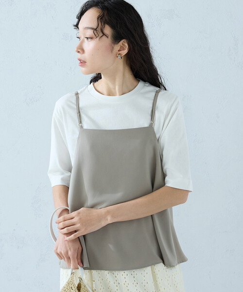 COMME CA ISM（コムサイズム）の「【セットアイテム】2WAY キャミソール（Tシャツ/カットソー・レディース・ベージュ/ブラック/サックスブルー・LARGE/MEDIUM）」の3枚目の写真