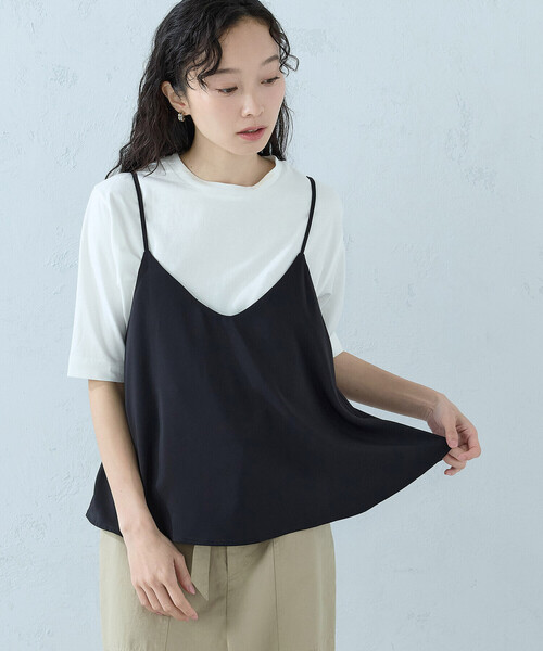 COMME CA ISM（コムサイズム）の「【セットアイテム】2WAY キャミソール（Tシャツ/カットソー・レディース・ベージュ/ブラック/サックスブルー・LARGE/MEDIUM）」の2枚目の写真