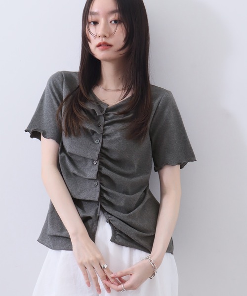 NOGLE（ノグル）の「【NOGLE/ノグル】フリルギャザー半袖トップス（その他トップス・レディース・グレー/アイボリー/ブルー/ブラック・FREE）」の3枚目の写真