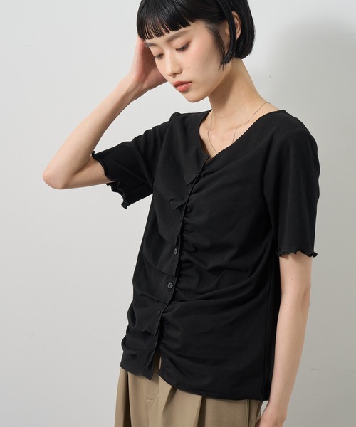 NOGLE（ノグル）の「【NOGLE/ノグル】フリルギャザー半袖トップス（その他トップス・レディース・グレー/アイボリー/ブルー/ブラック・FREE）」の5枚目の写真