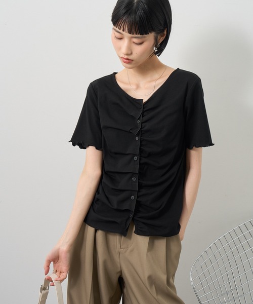 NOGLE（ノグル）の「【NOGLE/ノグル】フリルギャザー半袖トップス（その他トップス・レディース・グレー/アイボリー/ブルー/ブラック・FREE）」の8枚目の写真