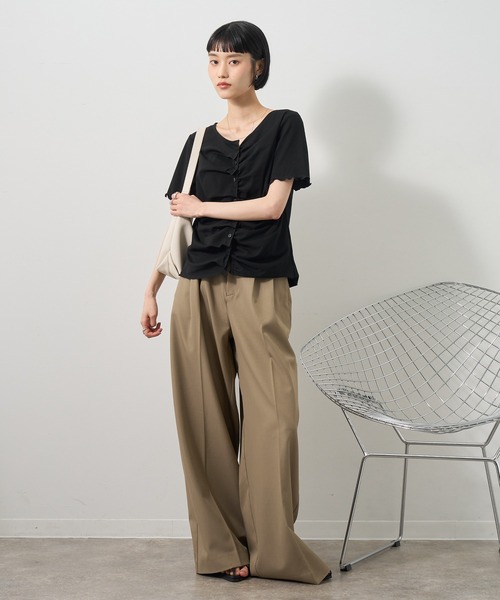 NOGLE（ノグル）の「【NOGLE/ノグル】フリルギャザー半袖トップス（その他トップス・レディース・グレー/アイボリー/ブルー/ブラック・FREE）」の9枚目の写真