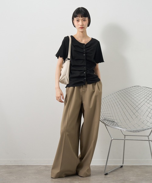 NOGLE（ノグル）の「【NOGLE/ノグル】フリルギャザー半袖トップス（その他トップス・レディース・グレー/アイボリー/ブルー/ブラック・FREE）」の14枚目の写真