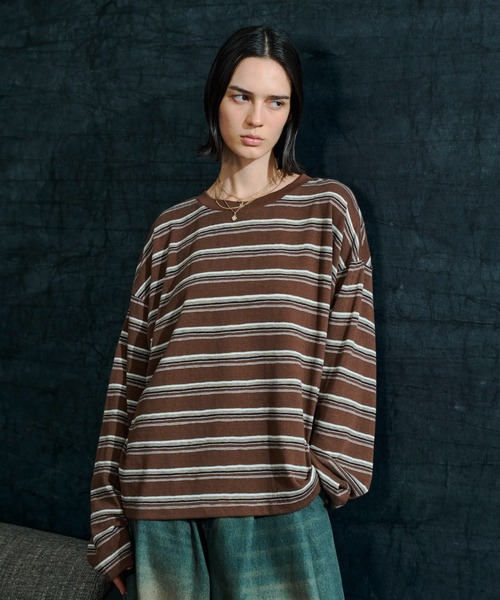 soerte(ソエルテ)の「Loose Multi Border L/S Tee / ルーズマルチボーダーロンT(Tシャツ/カットソー・メンズ・グレー/ブラウン・1/2/3)」の20枚目の写真