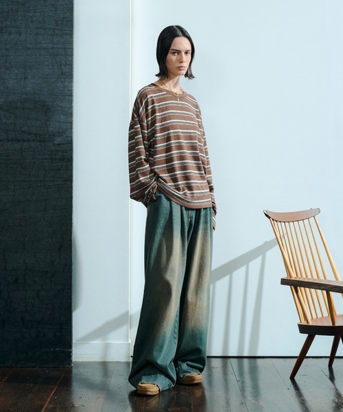 soerte(ソエルテ)の「Loose Multi Border L/S Tee / ルーズマルチボーダーロンT(Tシャツ/カットソー・メンズ・グレー/ブラウン・1/2/3)」の7枚目の写真