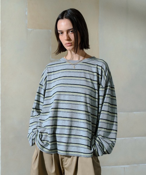 soerte(ソエルテ)の「Loose Multi Border L/S Tee / ルーズマルチボーダーロンT(Tシャツ/カットソー・メンズ・グレー/ブラウン・1/2/3)」の4枚目の写真
