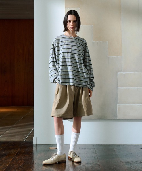 soerte(ソエルテ)の「Loose Multi Border L/S Tee / ルーズマルチボーダーロンT(Tシャツ/カットソー・メンズ・グレー/ブラウン・1/2/3)」の5枚目の写真