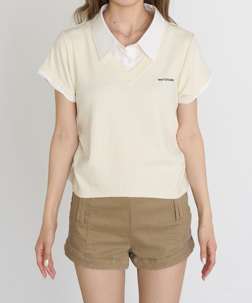 RAY CASSIN(レイカズン)の「胸刺繍襟付きVネックコンパクトTシャツ/レイヤード(Tシャツ/カットソー・レディース・ブラック/ライトベージュ/グレー/ネイビー・FREE)」の21枚目の写真