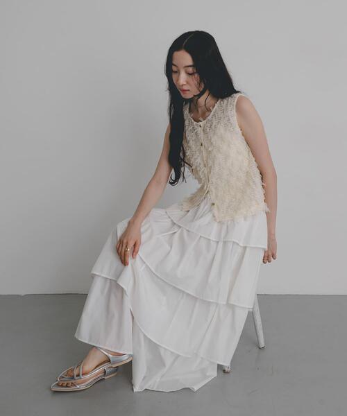SENSE OF PLACE by URBAN RESEARCH（センスオブプレイスバイアーバンリサーチ）の「2WAYチュールフリンジベスト（ベスト・レディース・アイボリー/ブラック・ONE）」の9枚目の写真