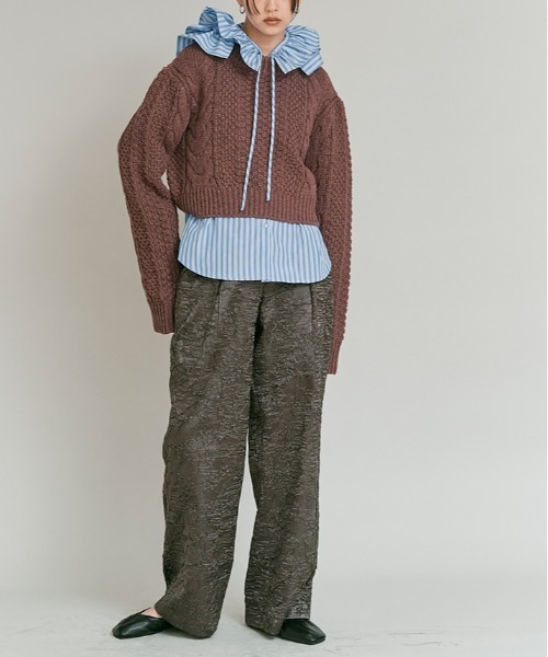 W:Huku（フーク）の「ウール ショート ケーブル ニット / Wool-Blend Short Length Cable Knit Sweater（ニット/セーター・レディース・ブラウン/アイボリー/チャコール・FREE）」の15枚目の写真