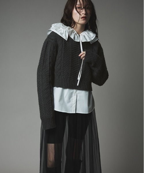 W:Huku（フーク）の「ウール ショート ケーブル ニット / Wool-Blend Short Length Cable Knit Sweater（ニット/セーター・レディース・ブラウン/アイボリー/チャコール・FREE）」の16枚目の写真