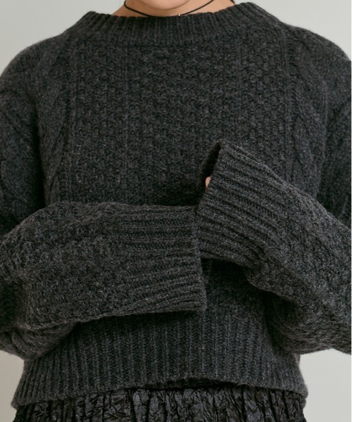 W:Huku（フーク）の「ウール ショート ケーブル ニット / Wool-Blend Short Length Cable Knit Sweater（ニット/セーター・レディース・ブラウン/アイボリー/チャコール・FREE）」の20枚目の写真