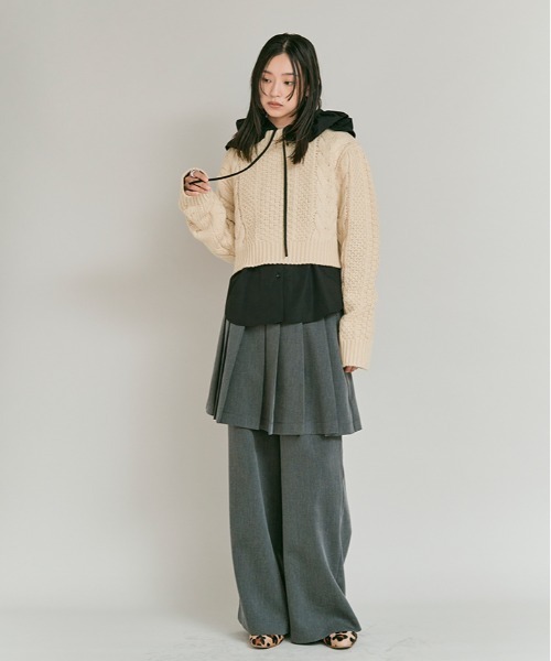 W:Huku（フーク）の「ウール ショート ケーブル ニット / Wool-Blend Short Length Cable Knit Sweater（ニット/セーター・レディース・ブラウン/アイボリー/チャコール・FREE）」の22枚目の写真
