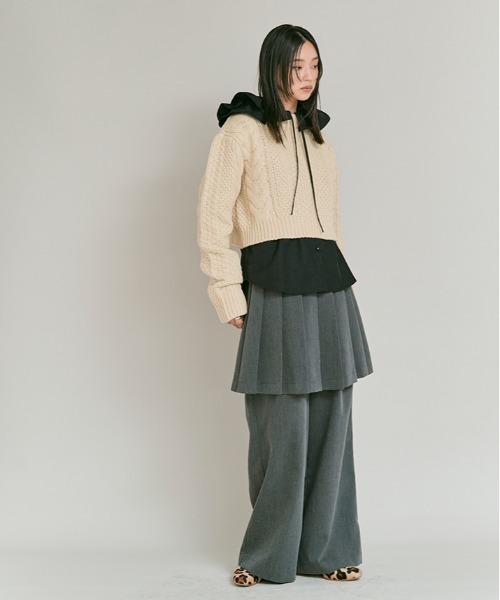 W:Huku（フーク）の「ウール ショート ケーブル ニット / Wool-Blend Short Length Cable Knit Sweater（ニット/セーター・レディース・ブラウン/アイボリー/チャコール・FREE）」の14枚目の写真