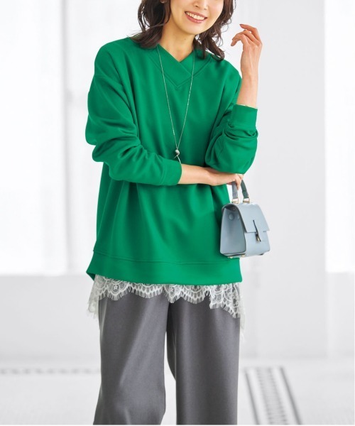 BELLUNA PLUS(ベルーナ)の「もっちりん!Vネックチュニック(Tシャツ/カットソー・レディース・アイボリー/グリーン/コーラル/ブラック・LARGE/MEDIUM/X-LARGE)」の5枚目の写真