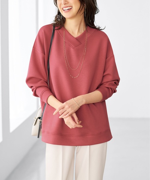 BELLUNA PLUS(ベルーナ)の「もっちりん!Vネックチュニック(Tシャツ/カットソー・レディース・アイボリー/グリーン/コーラル/ブラック・LARGE/MEDIUM/X-LARGE)」の6枚目の写真