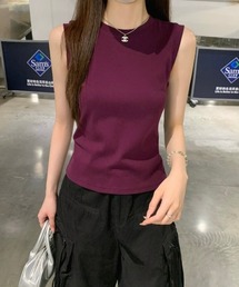 クルーネック ベーシック スリム ノースリーブTシャツ