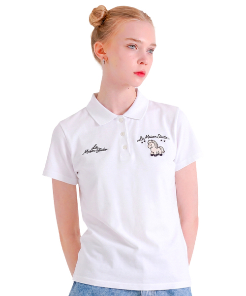 FABULOUS ARCHIVE（ファビュラスアーカイブ）の「ホルストイ刺繍ポロクロップ半袖Tシャツホワイト(FCG2TS780W)（Tシャツ/カットソー・レディース・ホワイト・SMALL）」の2枚目の写真