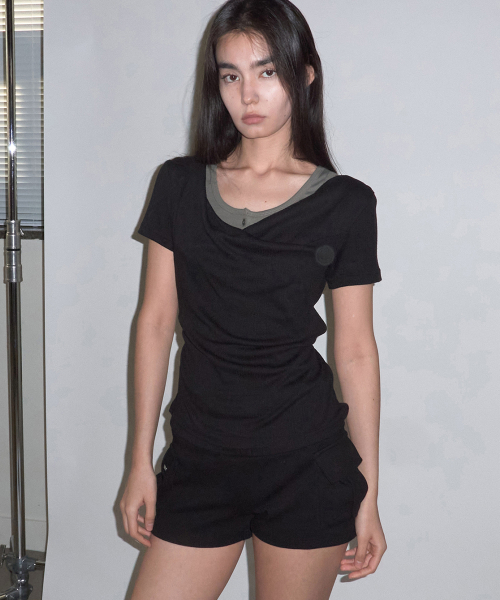 RENSE(レンセ)の「Drape String Tee Black(Tシャツ/カットソー・レディース・その他・OS)」の1枚目の写真