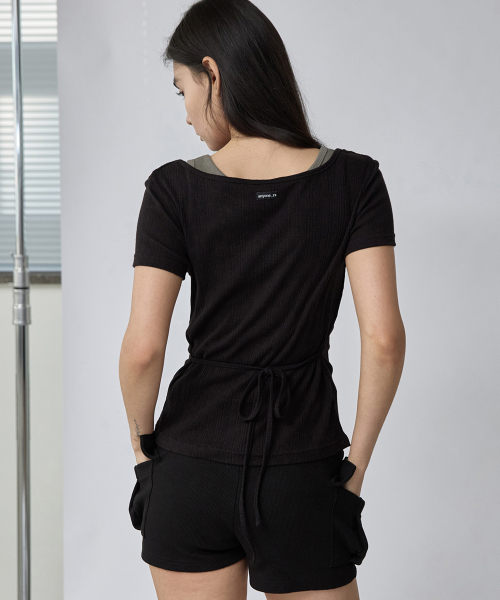 RENSE(レンセ)の「Drape String Tee Black(Tシャツ/カットソー・レディース・その他・OS)」の2枚目の写真