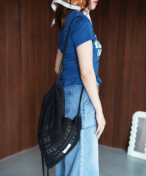SANSeLF(サンセルフ)の「【SANSeLF】クロシェニットナップサック saa26s133(バックパック/リュック・レディース・ブラック/ホワイト・FREE)」の13枚目の写真