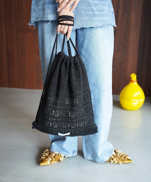 SANSeLF(サンセルフ)の「【SANSeLF】クロシェニットナップサック saa26s133(バックパック/リュック・レディース・ブラック/ホワイト・FREE)」の14枚目の写真