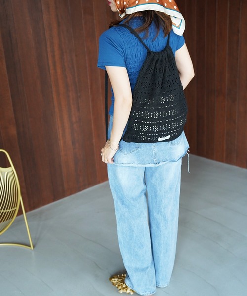 SANSeLF(サンセルフ)の「【SANSeLF】クロシェニットナップサック saa26s133(バックパック/リュック・レディース・ブラック/ホワイト・FREE)」の15枚目の写真
