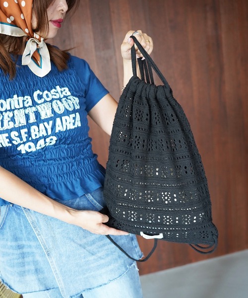 SANSeLF(サンセルフ)の「【SANSeLF】クロシェニットナップサック saa26s133(バックパック/リュック・レディース・ブラック/ホワイト・FREE)」の16枚目の写真