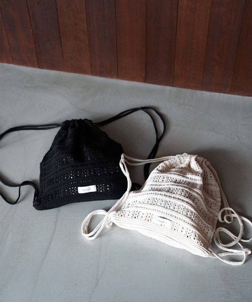 SANSeLF(サンセルフ)の「【SANSeLF】クロシェニットナップサック saa26s133(バックパック/リュック・レディース・ブラック/ホワイト・FREE)」の3枚目の写真