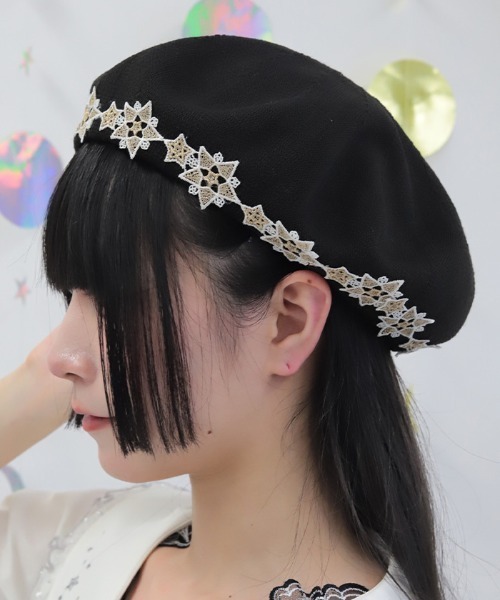axes femme(アクシーズファム)の「星レースサーモベレー(ハット・レディース・ブラック/ネイビー・FREE)」の2枚目の写真