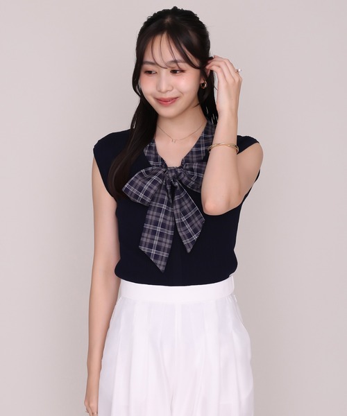 MISCH MASCH(ミッシュマッシュ)の「2026秋冬新作 アソートボウタイフレンチリブニット(ニット/セーター・レディース・ネイビー/ホワイト/ワイン・フリ-)」の22枚目の写真