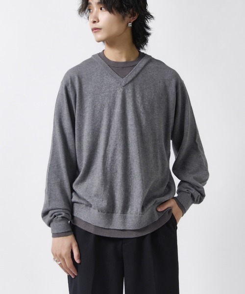 Lui's（ルイス）の「コットンVネックレイヤードニット（ニット/セーター・メンズ・グレー/グレー系その他/ブラック・S/M）」の3枚目の写真