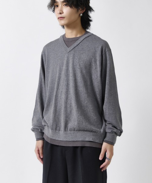 Lui's（ルイス）の「コットンVネックレイヤードニット（ニット/セーター・メンズ・グレー/グレー系その他/ブラック・S/M）」の17枚目の写真