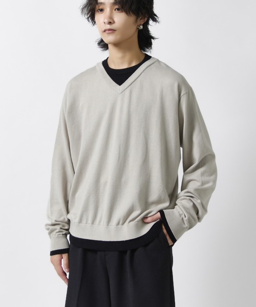 Lui's（ルイス）の「コットンVネックレイヤードニット（ニット/セーター・メンズ・グレー/グレー系その他/ブラック・S/M）」の11枚目の写真