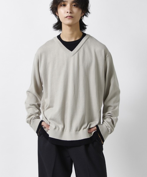 Lui's（ルイス）の「コットンVネックレイヤードニット（ニット/セーター・メンズ・グレー/グレー系その他/ブラック・S/M）」の10枚目の写真