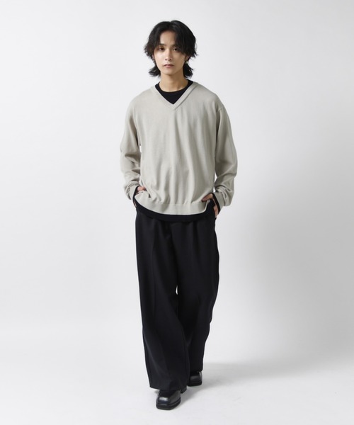 Lui's（ルイス）の「コットンVネックレイヤードニット（ニット/セーター・メンズ・グレー/グレー系その他/ブラック・S/M）」の15枚目の写真