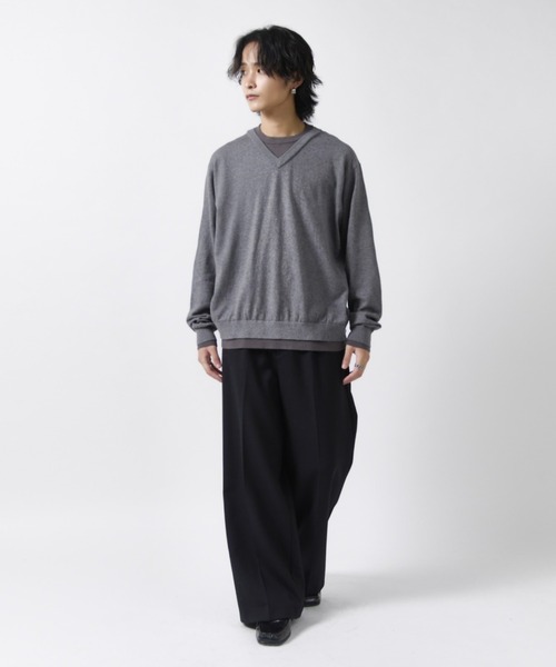 Lui's（ルイス）の「コットンVネックレイヤードニット（ニット/セーター・メンズ・グレー/グレー系その他/ブラック・S/M）」の20枚目の写真