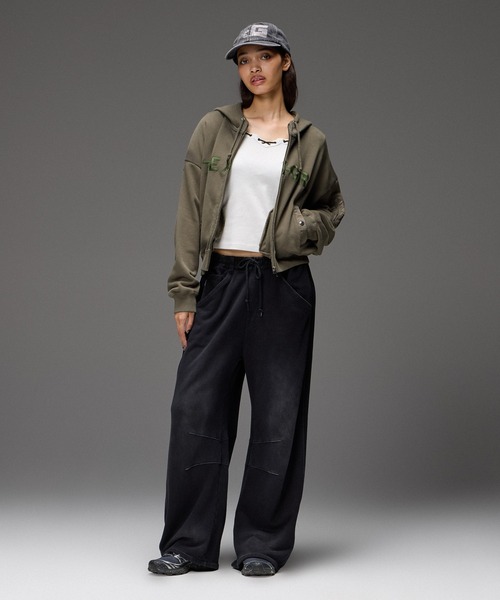 X-girl(エックスガール)の「WOVEN MIX FUZZY LOGO ZIP UP SWEAT HOODIE(パーカー・レディース・オリーブ/ブラック・S/M)」の10枚目の写真
