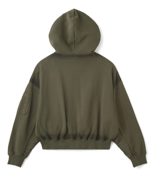 X-girl(エックスガール)の「WOVEN MIX FUZZY LOGO ZIP UP SWEAT HOODIE(パーカー・レディース・オリーブ/ブラック・S/M)」の13枚目の写真