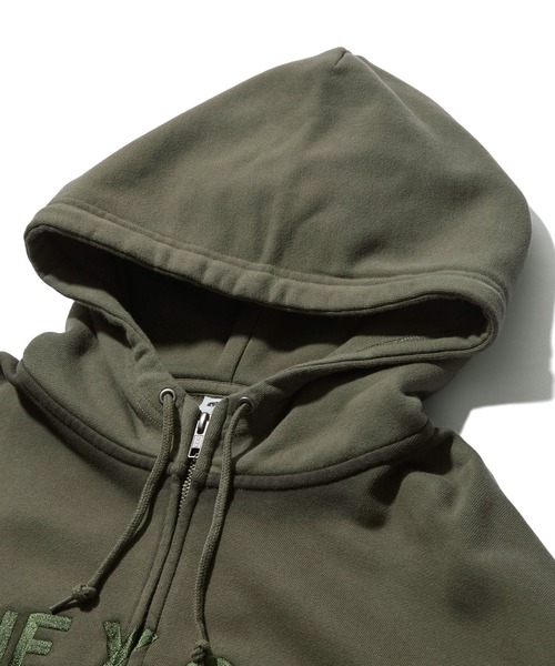X-girl(エックスガール)の「WOVEN MIX FUZZY LOGO ZIP UP SWEAT HOODIE(パーカー・レディース・オリーブ/ブラック・S/M)」の14枚目の写真