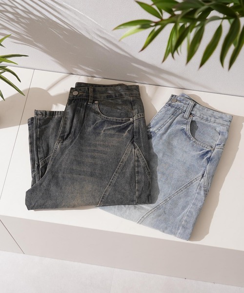 1111clothing（ワンフォークロージング）の「ワイドカーブ デニムジョーツ / Wide Curve Denim Shorts（デニムパンツ・メンズ・ネイビー/ブルー・M/L/XL）」の19枚目の写真
