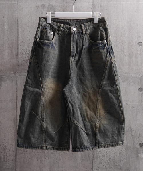 1111clothing（ワンフォークロージング）の「ワイドカーブ デニムジョーツ / Wide Curve Denim Shorts（デニムパンツ・メンズ・ネイビー/ブルー・M/L/XL）」の20枚目の写真