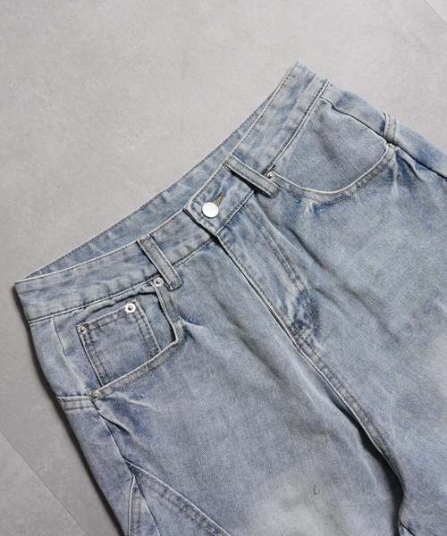 1111clothing（ワンフォークロージング）の「ワイドカーブ デニムジョーツ / Wide Curve Denim Shorts（デニムパンツ・メンズ・ネイビー/ブルー・M/L/XL）」の8枚目の写真