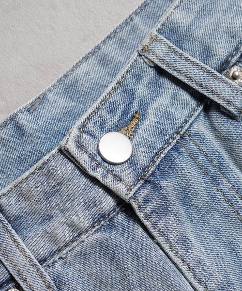 1111clothing（ワンフォークロージング）の「ワイドカーブ デニムジョーツ / Wide Curve Denim Shorts（デニムパンツ・メンズ・ネイビー/ブルー・M/L/XL）」の9枚目の写真