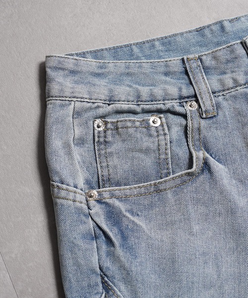1111clothing（ワンフォークロージング）の「ワイドカーブ デニムジョーツ / Wide Curve Denim Shorts（デニムパンツ・メンズ・ネイビー/ブルー・M/L/XL）」の10枚目の写真