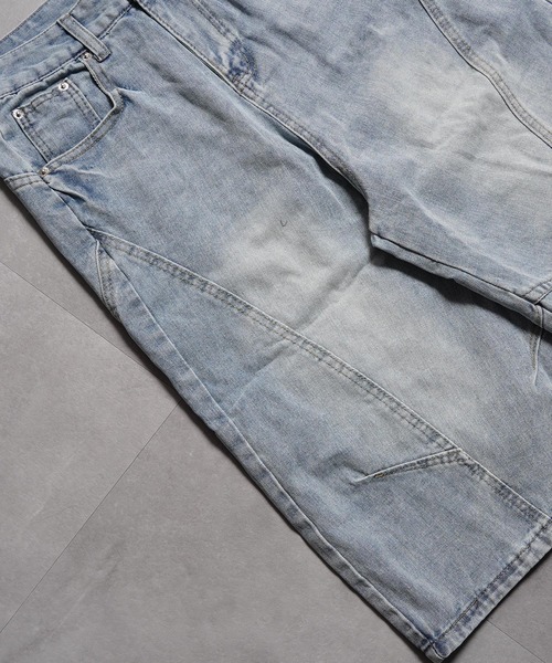 1111clothing（ワンフォークロージング）の「ワイドカーブ デニムジョーツ / Wide Curve Denim Shorts（デニムパンツ・メンズ・ネイビー/ブルー・M/L/XL）」の12枚目の写真