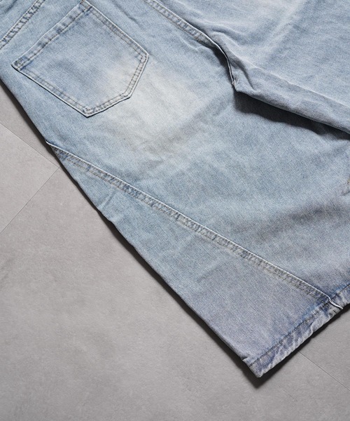 1111clothing（ワンフォークロージング）の「ワイドカーブ デニムジョーツ / Wide Curve Denim Shorts（デニムパンツ・メンズ・ネイビー/ブルー・M/L/XL）」の15枚目の写真