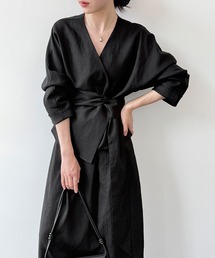 カシュクールウエストタイ付きブラウス&ロングスカート