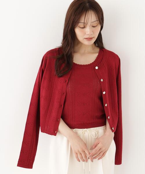 PROPORTION BODY DRESSING(プロポーションボディドレッシング)の「<a>パターンメッシュアンサンブルニット / 1216270808(アンサンブル・レディース・ボルドー/ホワイト/ブラック・FREE)」の1枚目の写真