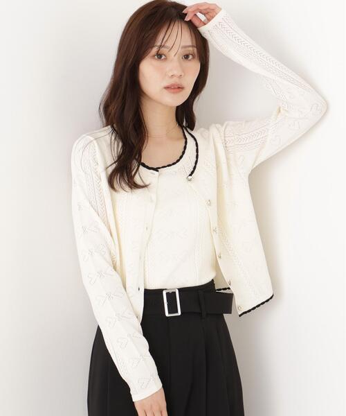 PROPORTION BODY DRESSING(プロポーションボディドレッシング)の「<a>パターンメッシュアンサンブルニット / 1216270808(アンサンブル・レディース・ボルドー/ホワイト/ブラック・FREE)」の2枚目の写真